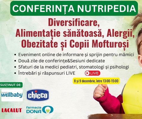 Un nou eveniment de referinta pentru parintii din Romania -  Conferinta NUTRIPEDIA, dedicata diversificarii si alimentatiei sanatoase a copiilor mici