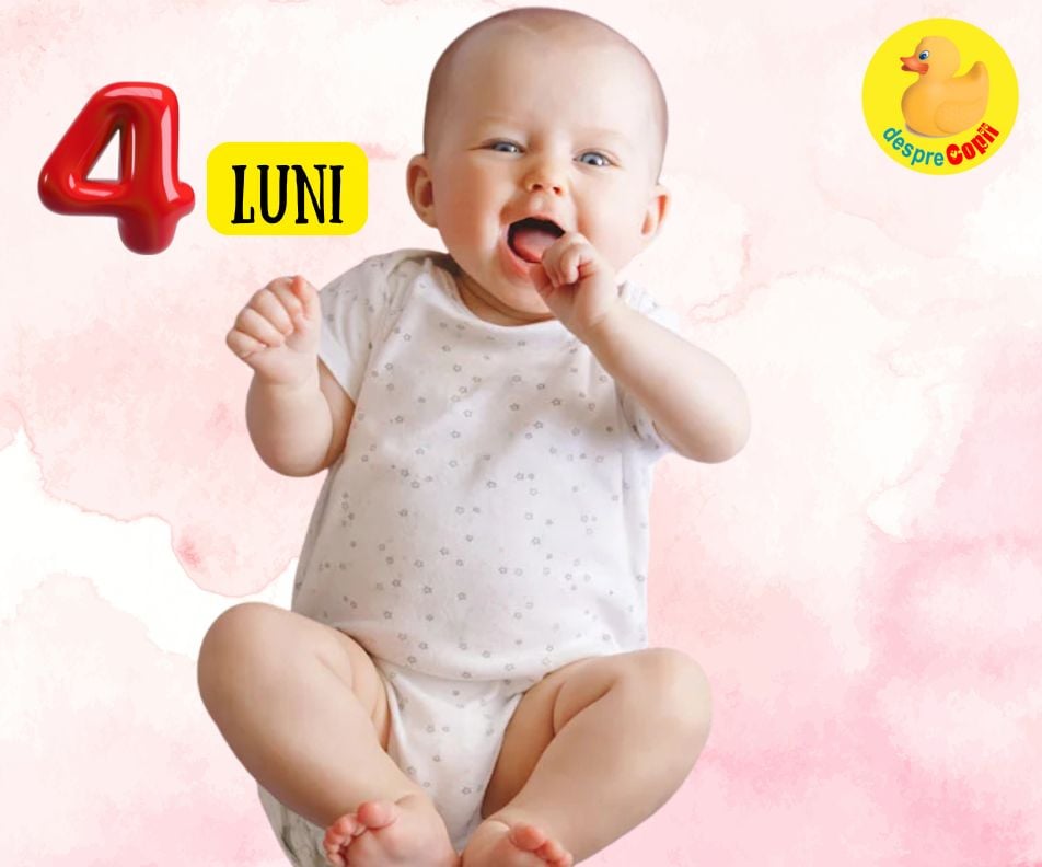 Bebelusul la 4 luni -  interesat de timp de calitate cu mami si tati si fascinat de manute