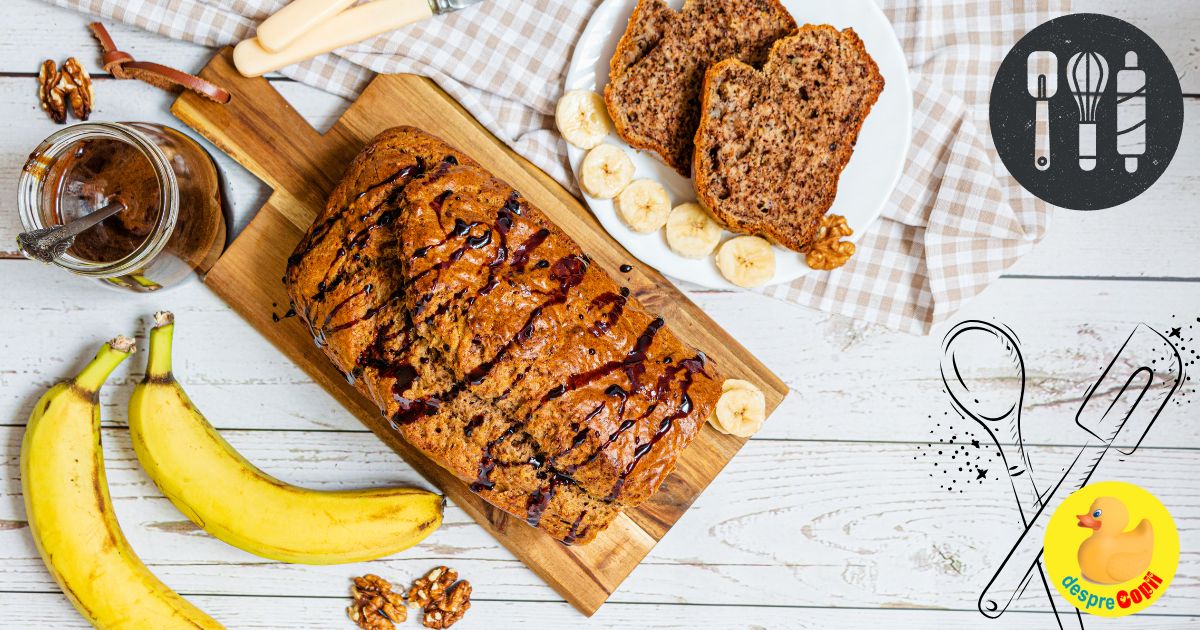 Chec cu banane (sau banana bread) cu nuci si bucati de ciocolata amaruie