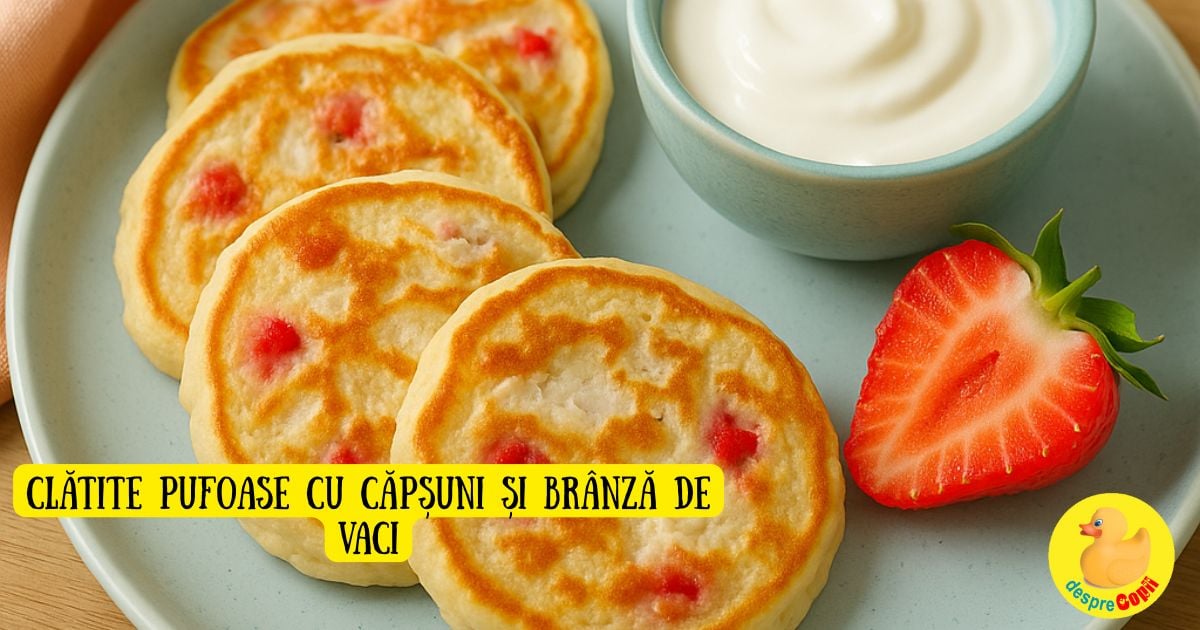 Clatite pufoase cu capsuni si branza de vaci – o reteta perfecta pentru bebelusi