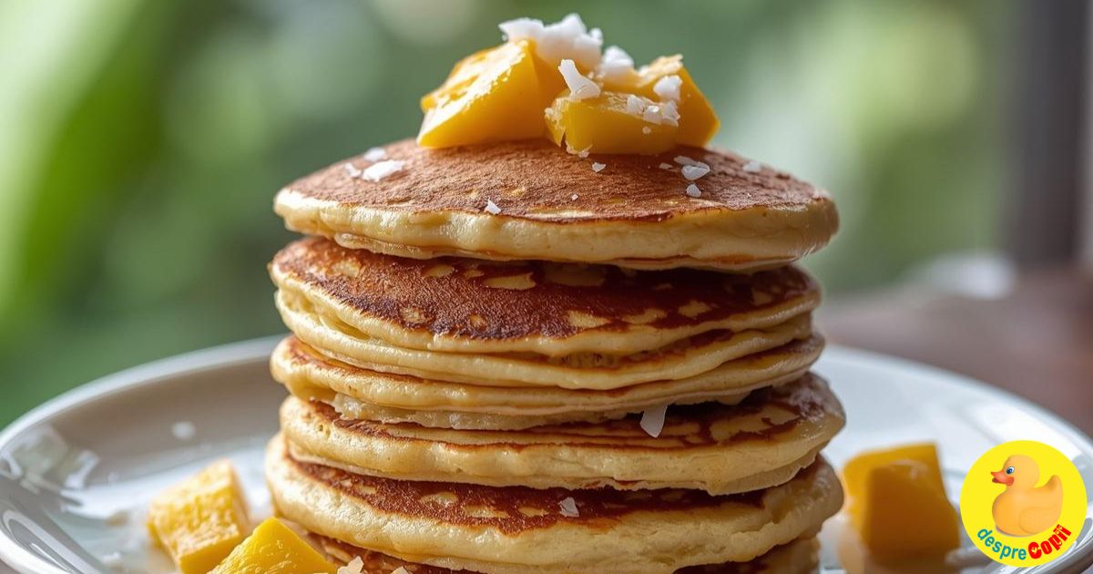 Pancakes aromate cu nuca de cocos, mango si sirop de lamai