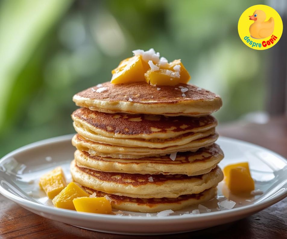 Pancakes aromate cu nuca de cocos, mango si sirop de lamai