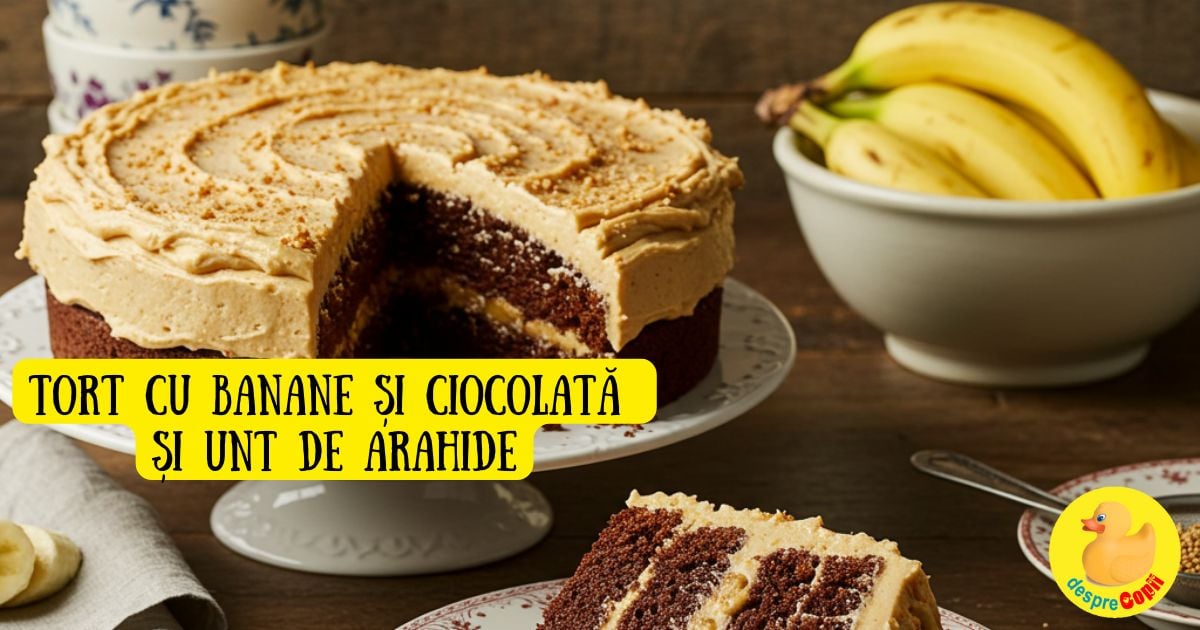 Tort cu banane, unt de arahide si ciocolata - un desert sanatos si hranitor pentru intreaga familie