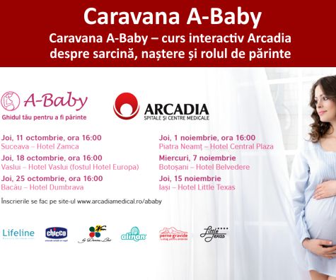 Caravana A-Baby -  curs interactiv Arcadia despre sarcina, nastere si rolul de parinte